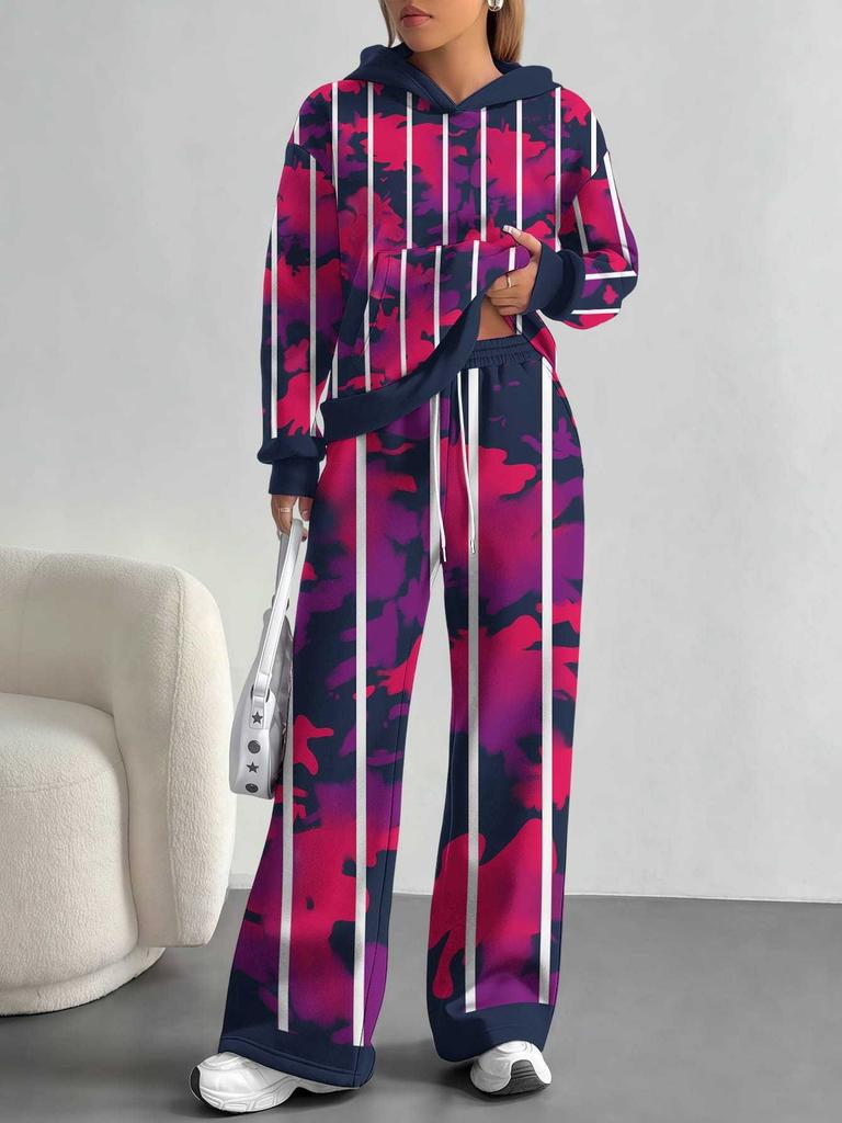 Outdoor Camouflage Style European and American Autumn/winter Casual Long-sleeve Set, Women's Hooded Sweatshirt and Long Pants Two-piece Set