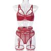 Erotic Lingerie Selling Women's Sexy Hollow Out Fantasy Lace Waist Cover Underwear Set with Leg Rings