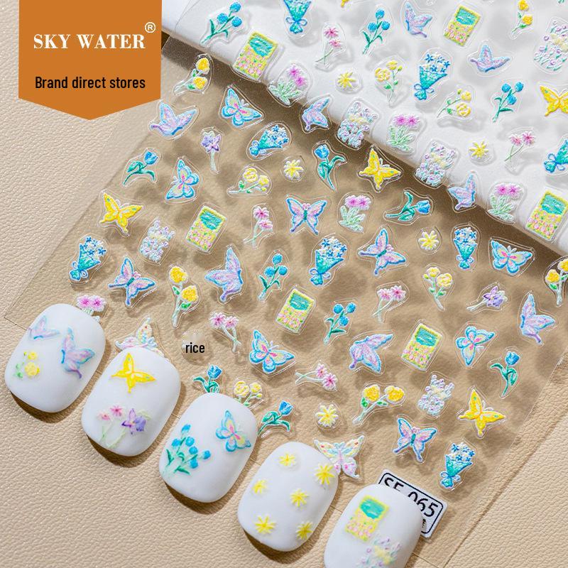Butterfly Lavender Garden Nail Art: Cute Embossed Water DIY Stickers