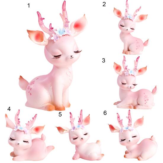 Hand-painted Deer Figurine Cartoon Resin Interesting 3D Pink Deer Sculpture for Courtyard