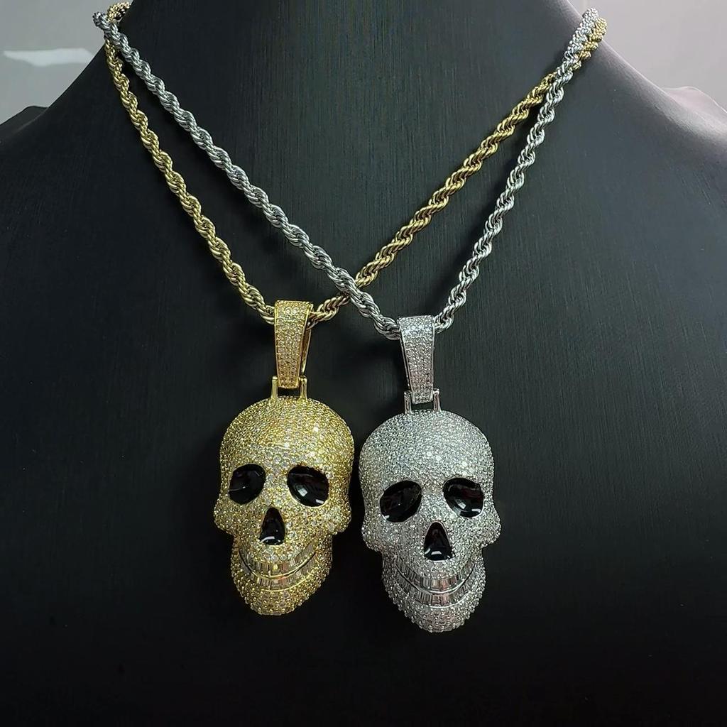 Skull Pendant Necklace Iced Out Moissanite Inlaid Environmental Copper Hip Hop Jewelry For Men Women