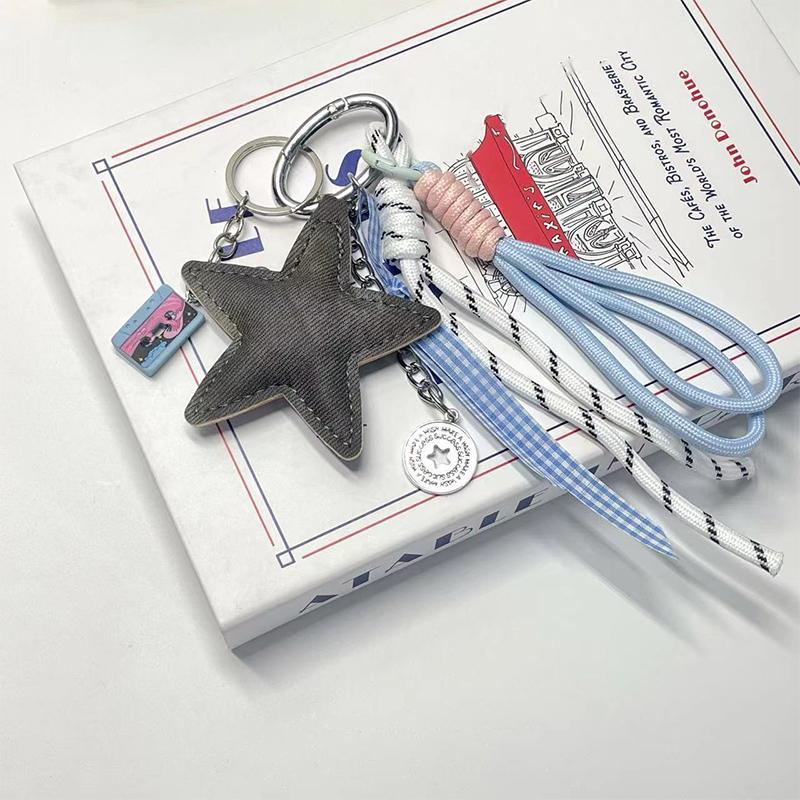 1 Piece Bag Hanging Decoration Pendant Leather Five-Pointed Star Braided Rope Keychain Star Key Holder
