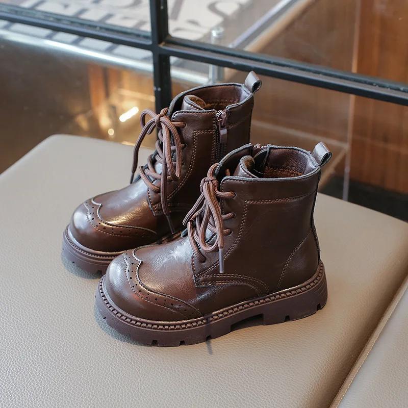 New Girls' Boots Winter Versatile Children's Fashion Ankle Boots Simple Trend Kids Causal Cotton Boots Round-toe Non-slip Zipper