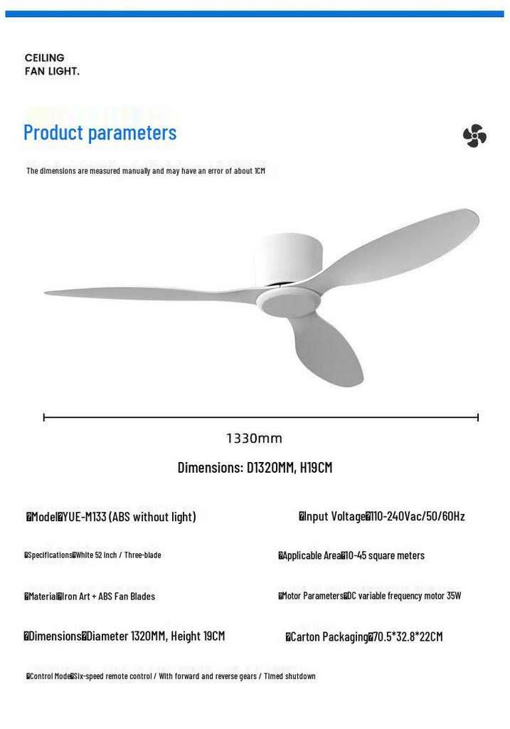 Minimalist Ceiling Fan Light for Living Room, Dining Room & Bedroom