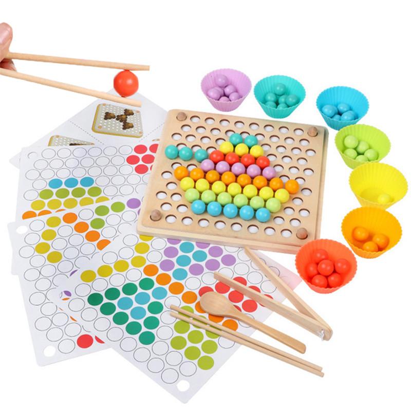 Clip Beads Rainbow Wooden Toys Children Montessori Education Sorting Color Matching Game Fine Motor Training Sensory toy for kid