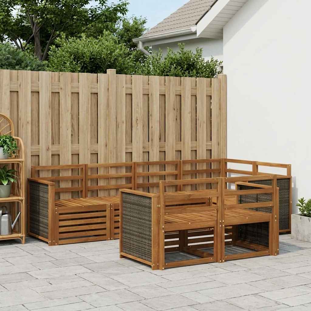 Corner Sofa Set 6 Pcs Natural Solid Acacia Wood