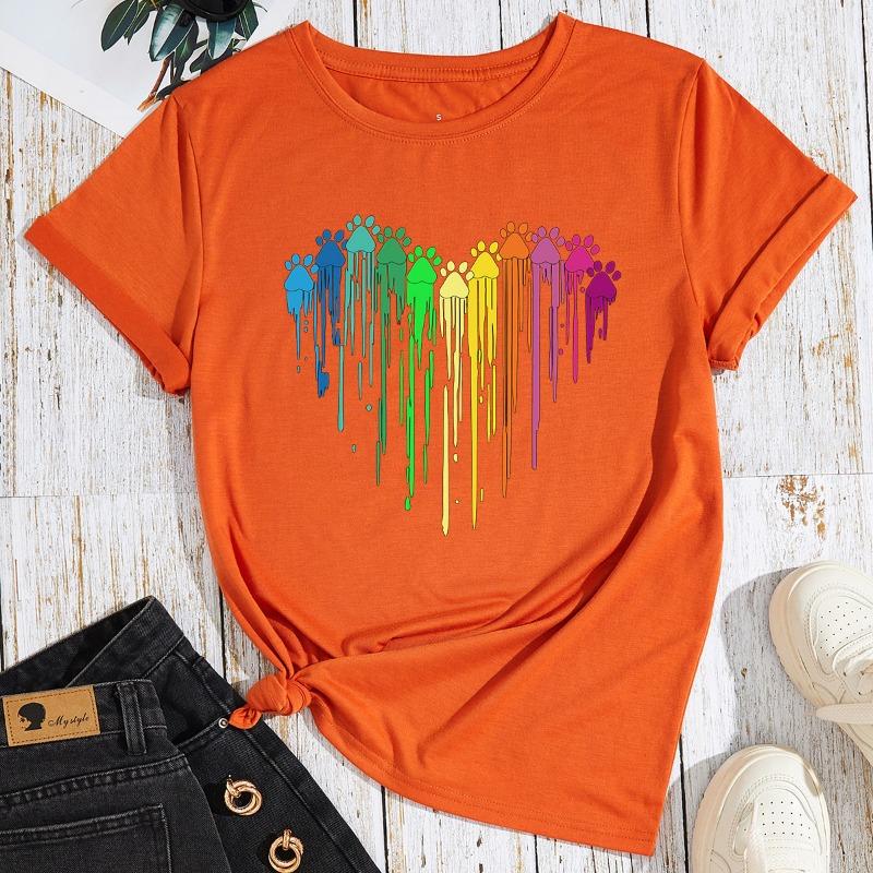 Summer Women's Printed Color Heart-shaped Loose Cotton Plus Size Round Neck Short Sleeved T-Shirts Women’s