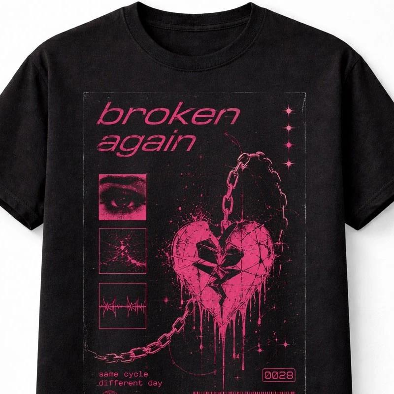 Broken Again Goth Heartbreak Y2K Grunge Graphic Unisex TShirt S