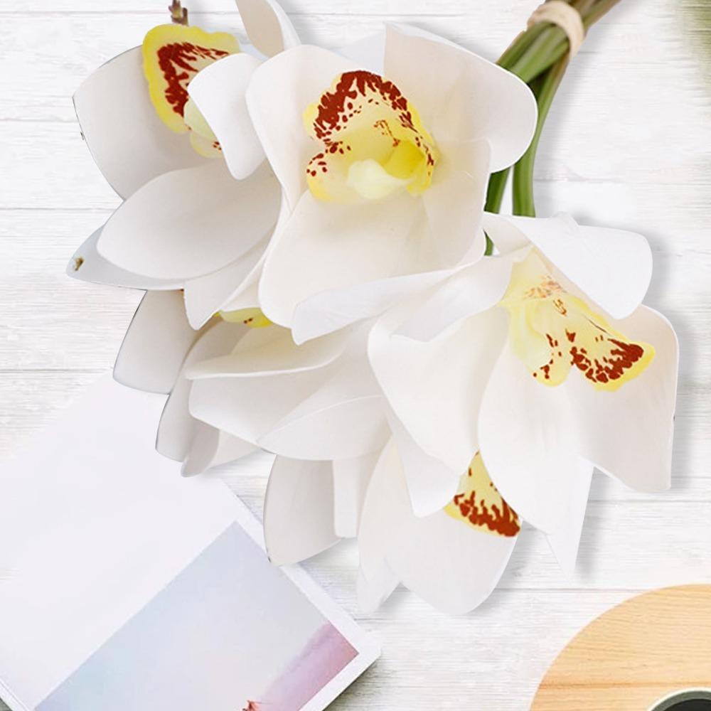 6 Stems Faux Orchid Decor 3D Printed Silk Orchid Decorations For Parties