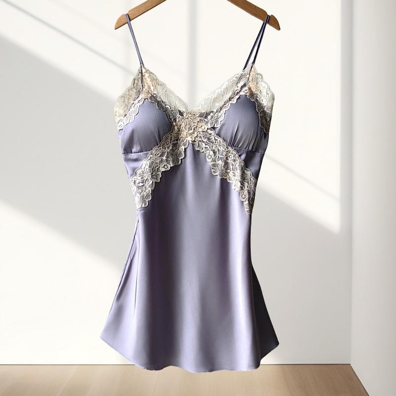 New women's summer ice silk pajamas sexy chest pads spring and autumn suspenders Internet celebrity shorts two-piece loungewear set