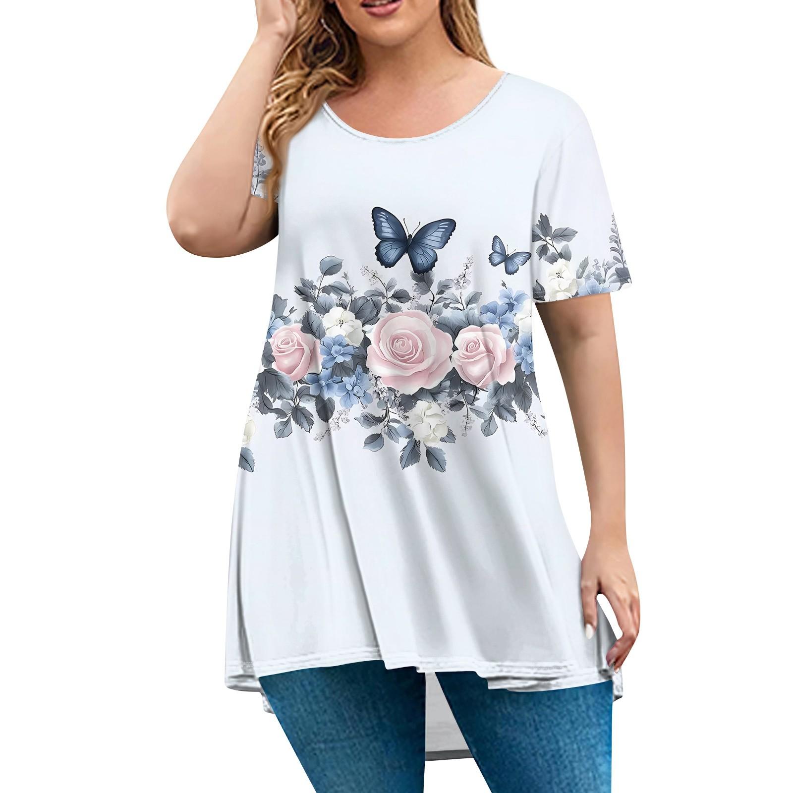 

Женская мода большого размера с круглым вырезом и коротким рукавом, повседневный свободный пуловер с принтом XXXL белый