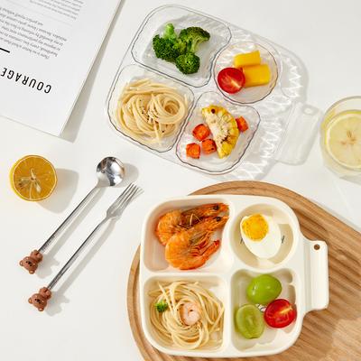 Square Plastic Divided Dinner Plate Portion Control Food Plate Stackable Salad Plate 4 Compartments Fat Reducing Plate