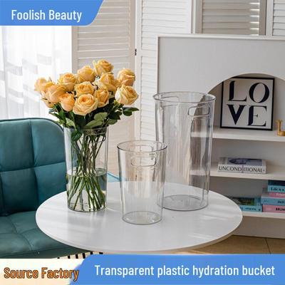 Cross-Border Transparent Acrylic Flower Bucket with Handle - Large Deep Water Rehydration Vase
