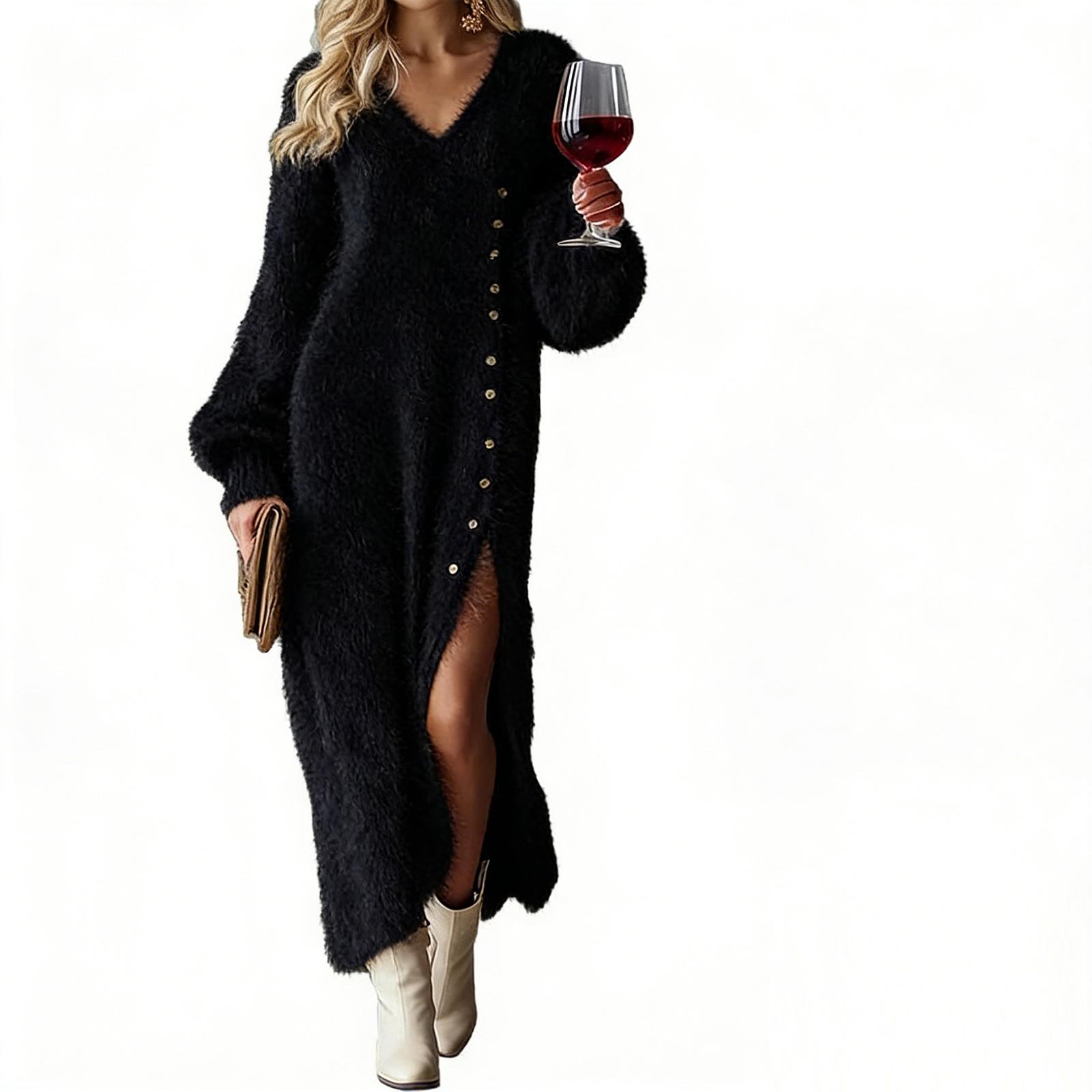 

Женское повседневное модное платье-рубашка с пуговицами, длинный рукав, цветное M чёрный