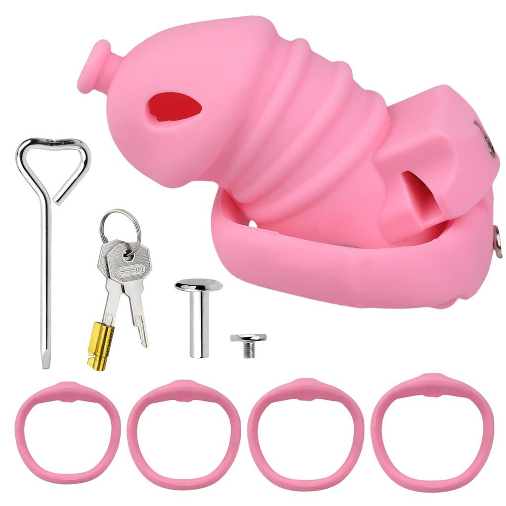 Alip Chastity Belt for Extra Chastity Belt for Boys and with 4 Chastity Flat Chastity Silicone Chastity Chastity Chastity SM Penis Adult Pink Men,
