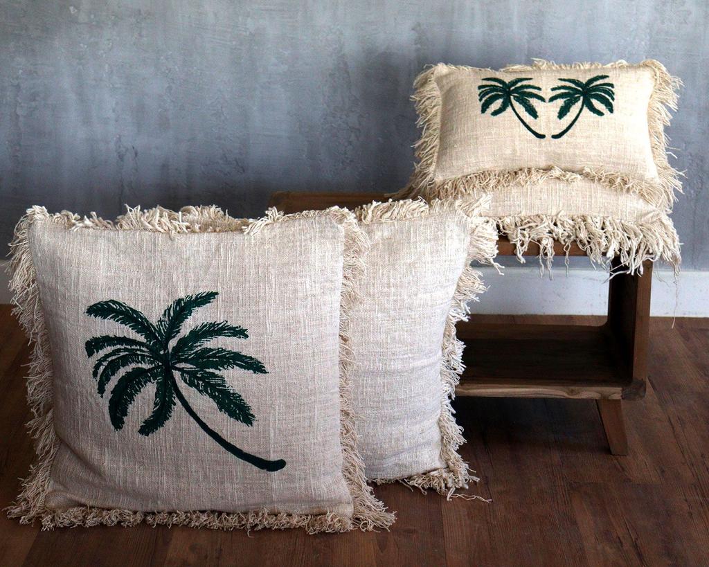 Linnekudde 45x45cm Palmträd med fransar