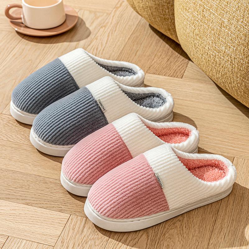 Double spell stepping on shit cotton slippers autumn and winter indoor home use warm and velvet thick-soled couple wedding shoes