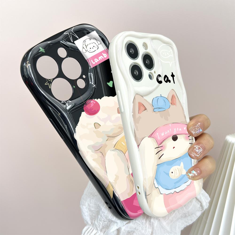 Cute Cartoon Pattern Cream Texture Casing Wavy Edge Soft Silicone Cover Phone Case for Huawei Honor Infinix Tecno iPhone