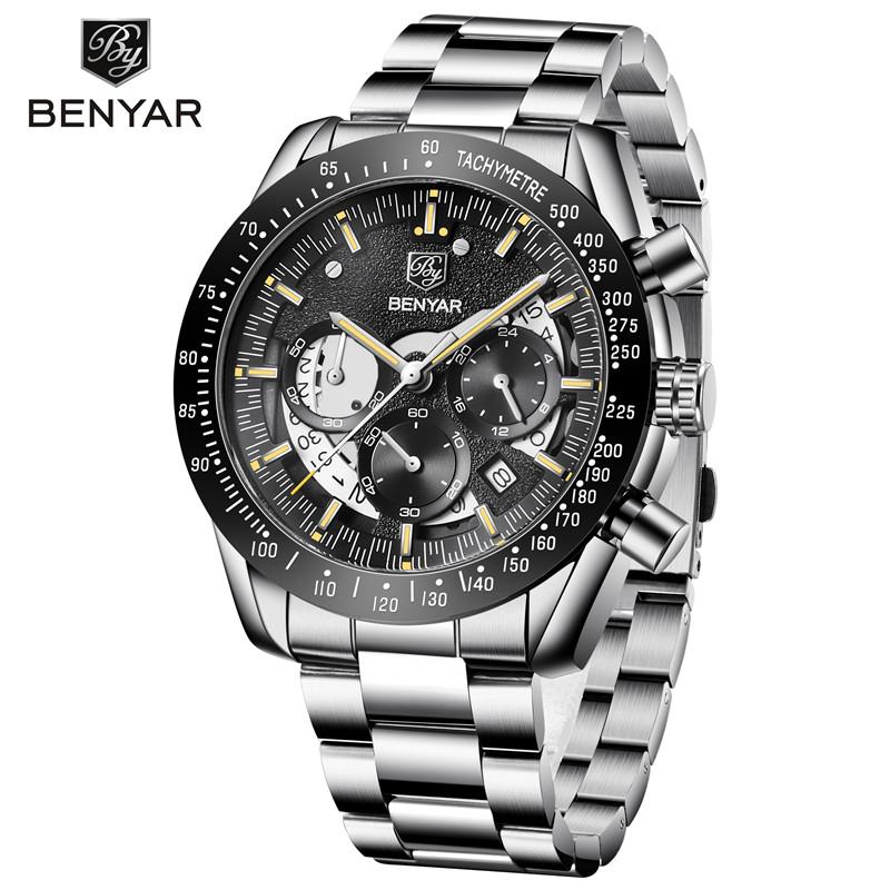 BENYAR Sport Watch Men Top Brand Luxury Blue Quartz Male Chronograph Clock Military Waterproof Stainless Steel Wristwatch 5120