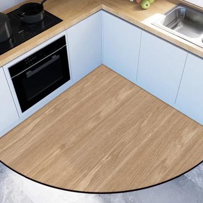 Imitation Wood Grain Kitchen Carpet Fan-shaped Non-slip Rug Brown Dirt-resistant PVC Floor Mat Art Water-absorbing Foot Mats