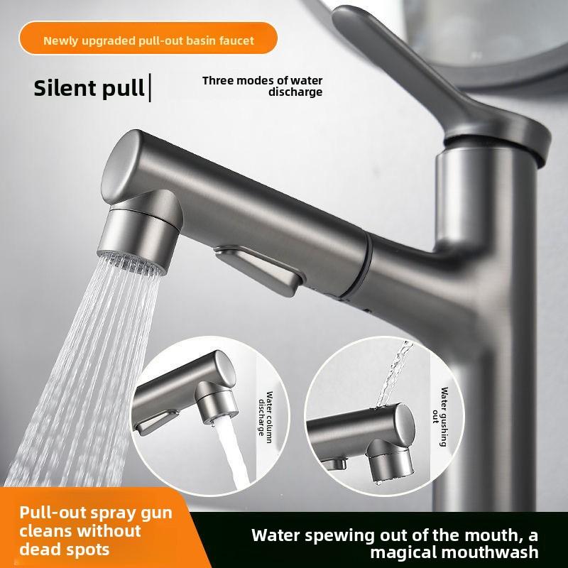 Gun grey/Black/White Pull-out Bathroom Basin Faucet Kitchen Wash Basin Hot and Cold Dual Control Faucet Single Hole Tapware