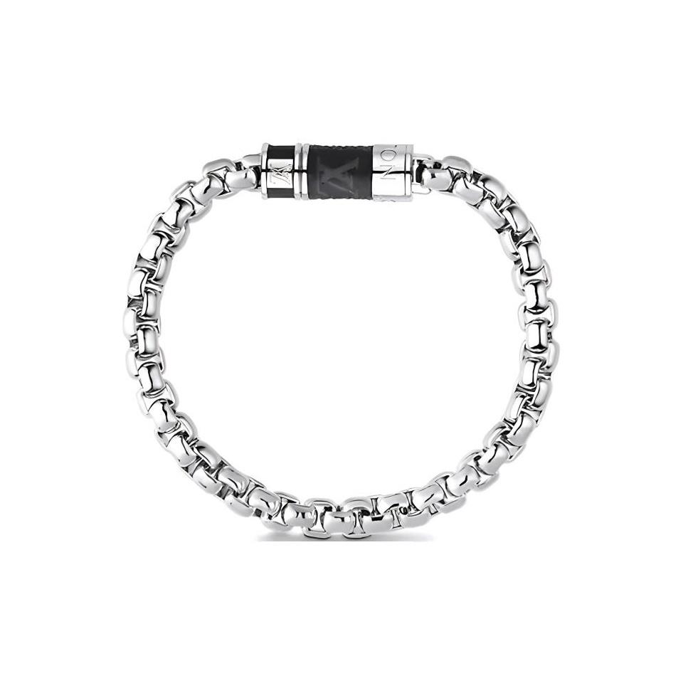 

Louis Vuitton Monogram Chain Canvas Buckle Cuban Chain Bracelet Men bracelet Brass Silver M62592 Default Packaging