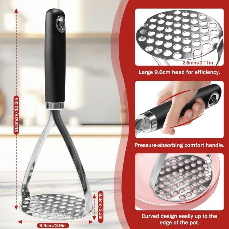 Heavy Duty Potato Masher PP Grip Food Grade Stainless Steel Potato Press Ricer