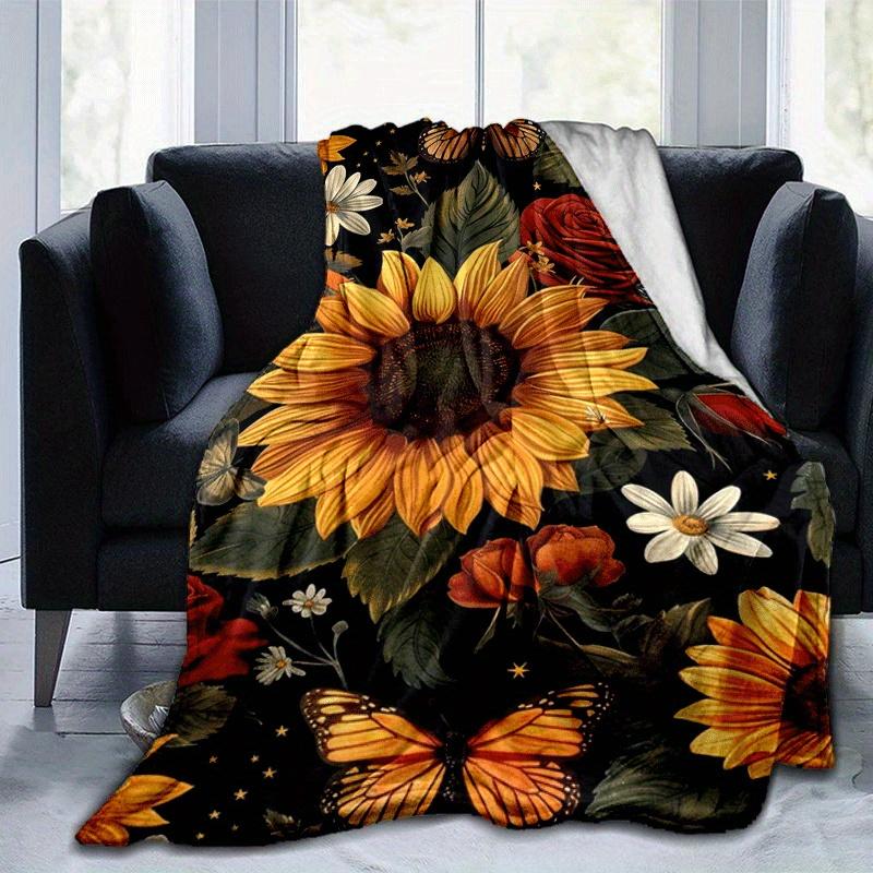 1pc Sunflower Printing Lightweight Flannel Blanket, Comfortable and Warm Blanket, for Camping Sofa Bed and Couch Office, in All Seasons