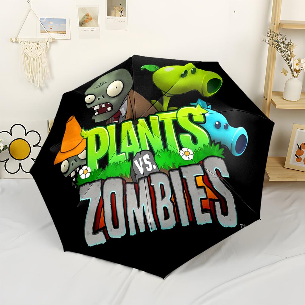 Plants Vs Zombies Adventure Outdoor Automatic Umbrella Compact 8-Rib Design Lightweight Durable Everyday Carry Umbrella Elegant Umbrella