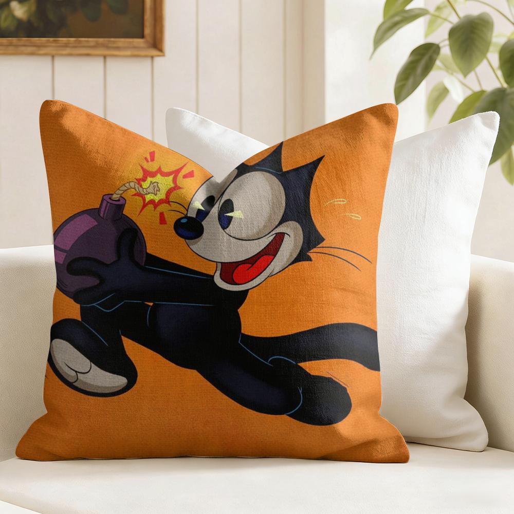 Stars FFelix The Cat Cushion Cover Eco Linen Pillow Case DoubleSided Print Breathable Durable Zipper Home Decor Gift
