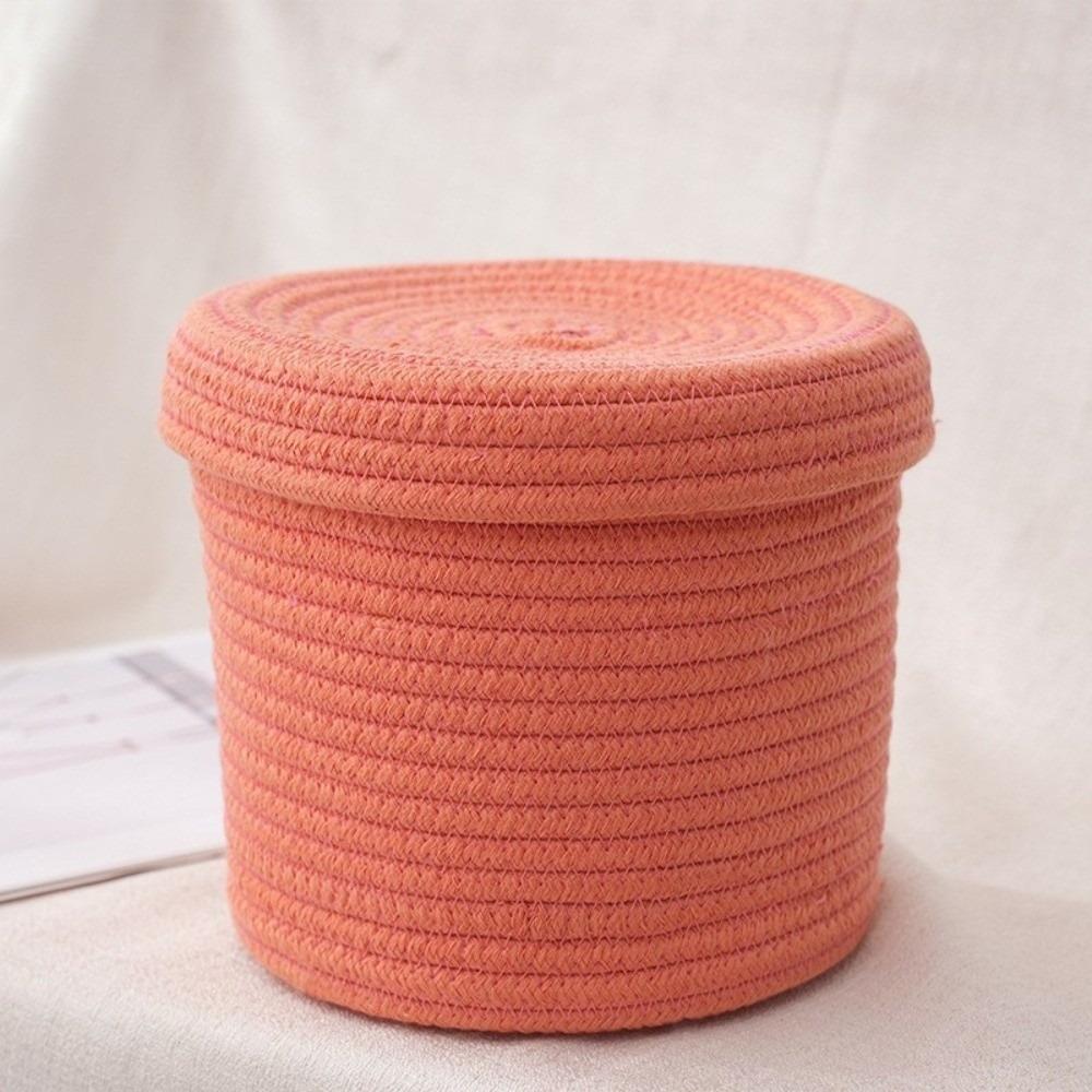 

New Round Cotton Rope Storage Basket Dustproof Miscellaneous Items Key Wallet Storage Basket with Lid Home Organization Supplies S помаранчевий
