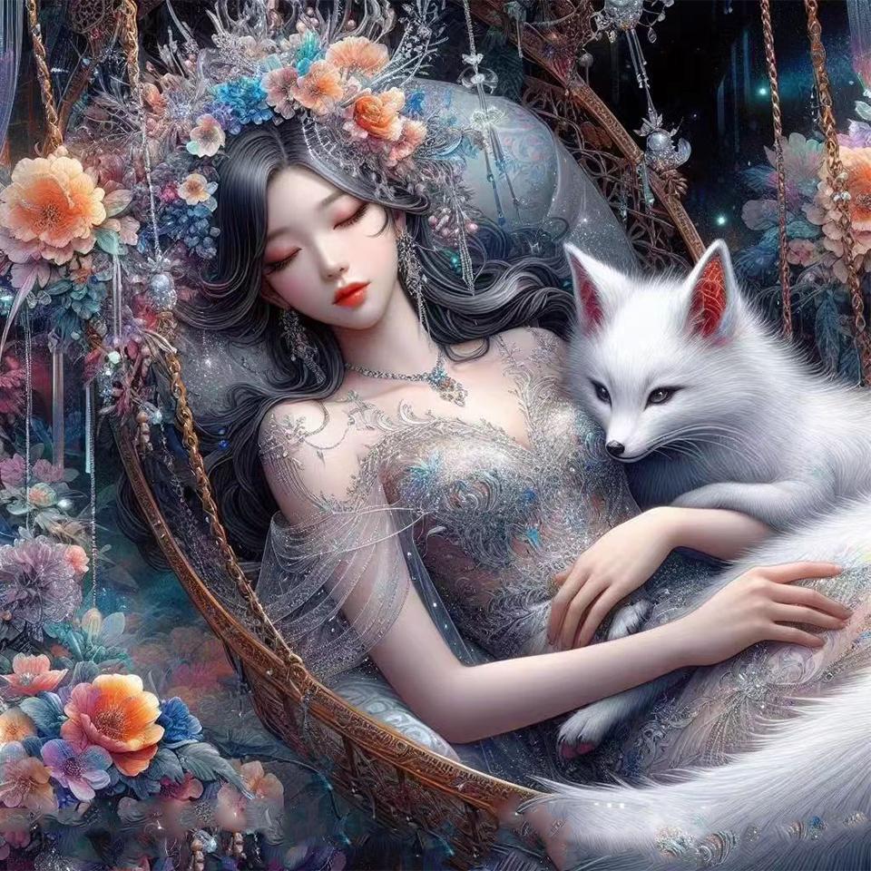 

DIY 5D Алмазная Картина Новая Лиса Фея Полная Круглая Квадратная Алмазная Мозаика Цветочная Вышивка Искусство Алмазное Украшение Дома Full Round 20x20CM