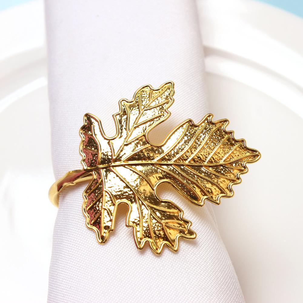 6Pcs/Set Gold Fall Leaf Napkin Rings Vintage Alloy Napkin Holders for 2025 New Year, Thanksgiving, Wedding, Winter, Christmas