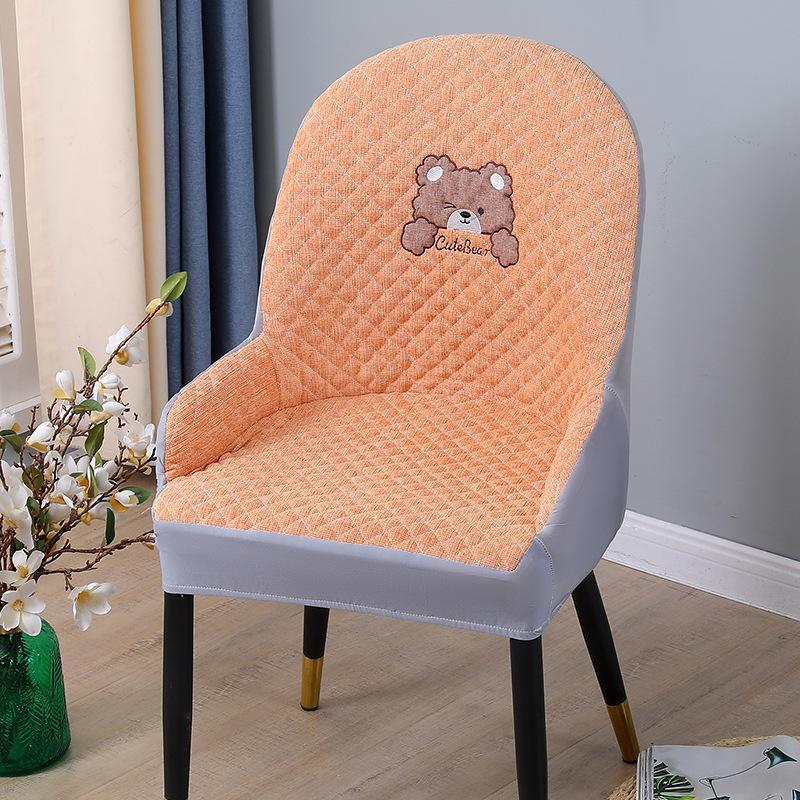 Nordic One-piece Dining Chair Cover Household Elastic Chair Set Dining Table Fabric Stool Set Simple Modern Large Curved Chair Cover