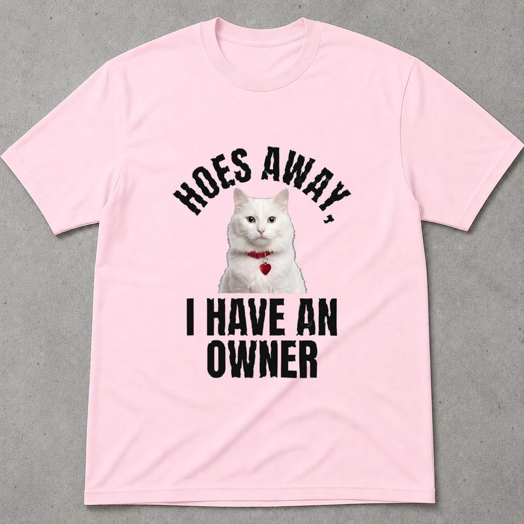 Hoes Away I Have An Owner Cat Shirt, Funny Taken Relationship Tee, Cringy Couple Gag Gift, Inappropriate Cat Lover Tshirt, Sarcastic Tee