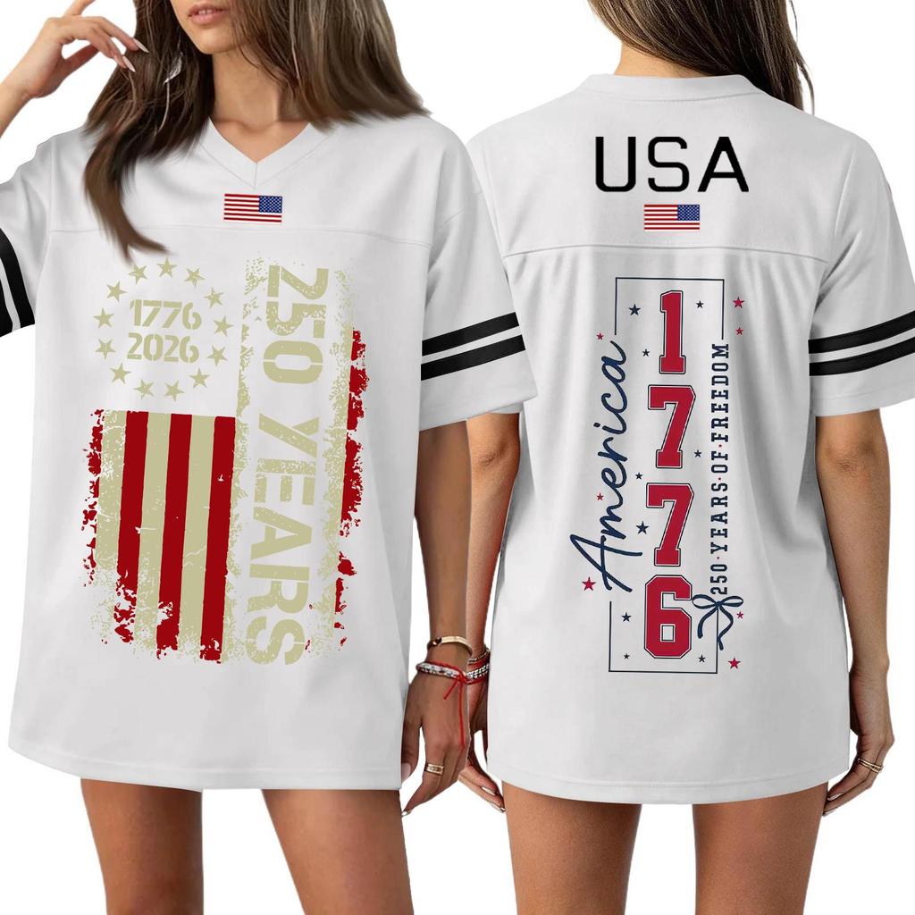 Damen Casual Mode V-Ausschnitt Sport Unabhängigkeitstag Druck Kurzarm Sport T-Shirt Top