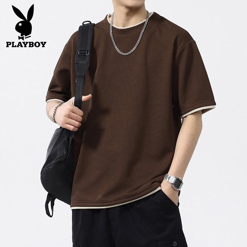 PLAYBOY Men s Solid Color Pure Cotton Short Sleeve T-Shirt XL