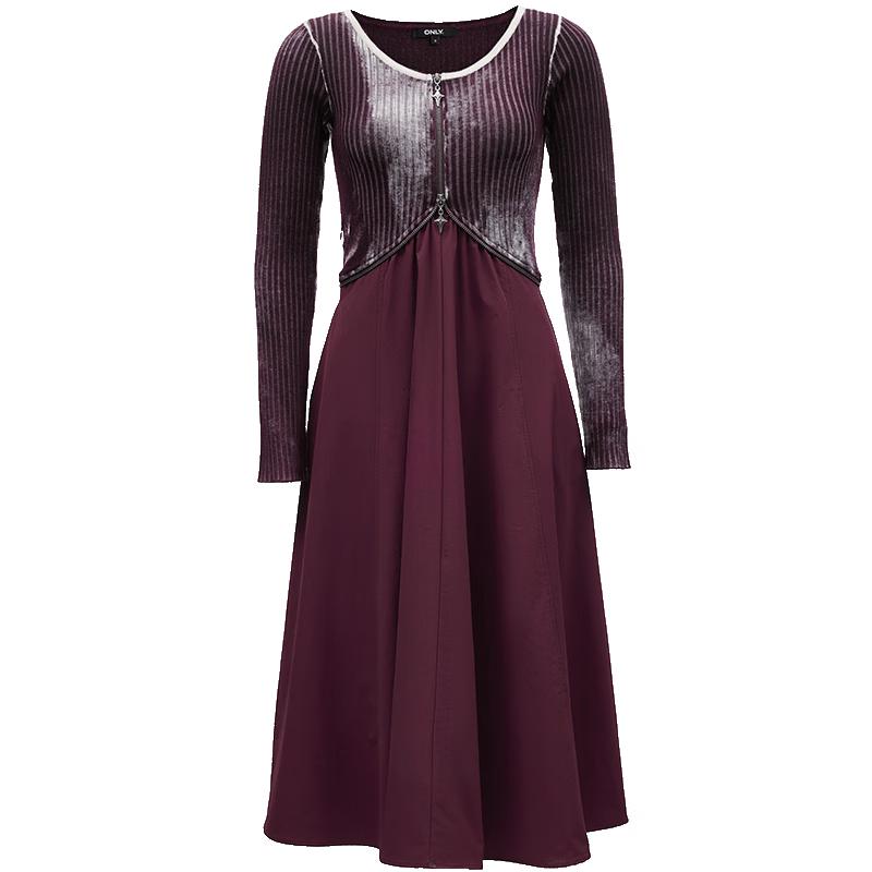 

ONLY 2024 Autumn Stylish Patchwork Round Neck Mid-Length Dress S