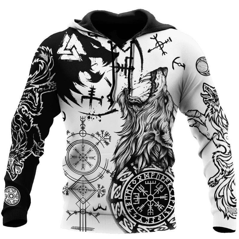 Tattoo Skeleton Cross Terror Red 3D Printed Men's Oversized Hoodie Sweatshirt Autumn Casual Tracksuits Bad Wolf Animal Clothing