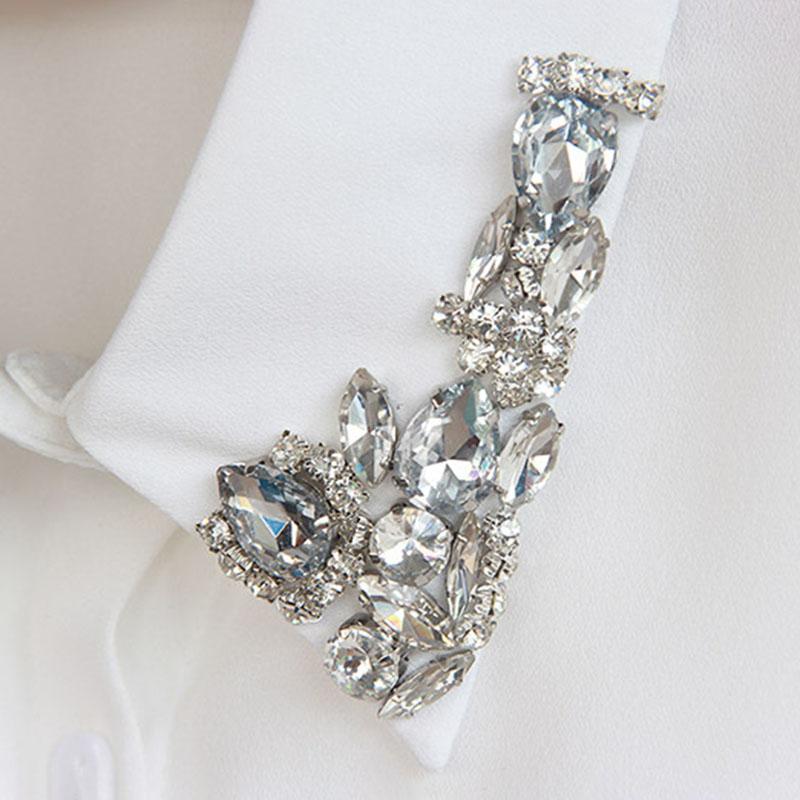Women's Chiffon Shirt Collar Embroidered Nail Beads Versatile Fake Collar Water Diamond Decoration