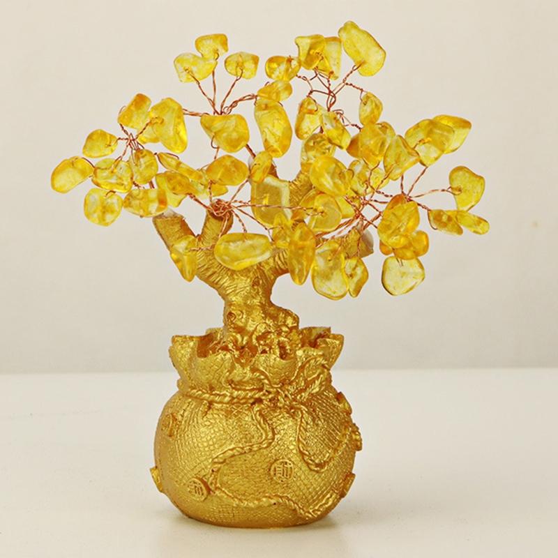 Creative Citrine Lucky Tree Chinese Feng Shui Money Tree Fortune Tree For Desktop Ornament Home Decoration Gifts