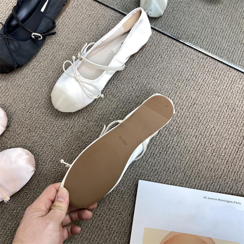 Bailarinas Zapatos de mujer Satin Summer Shoes Round Toe Ballerines Bow Buckle Pink Elegantes Women Ballet Flats