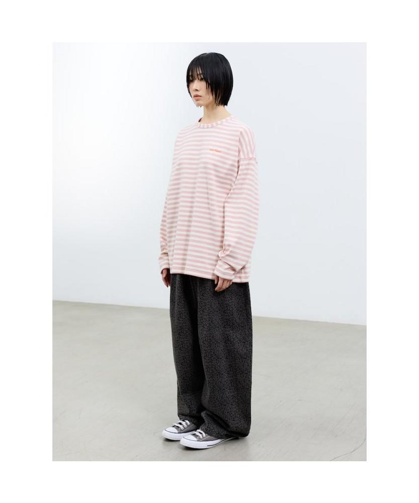 Saendeusaundeu (Unisex) Awning Stripe Long Sleeve T-Shirt Pink