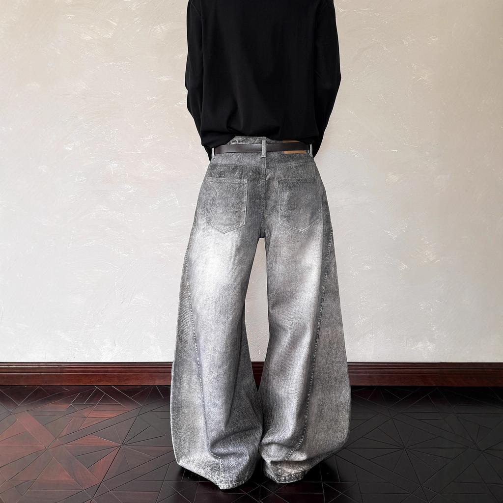 Amerikanische High Street D-Druck alte Dekonstruktion Säbel Jeans Herren Frühling und Herbst Nischen Design Locker Weite Hosen