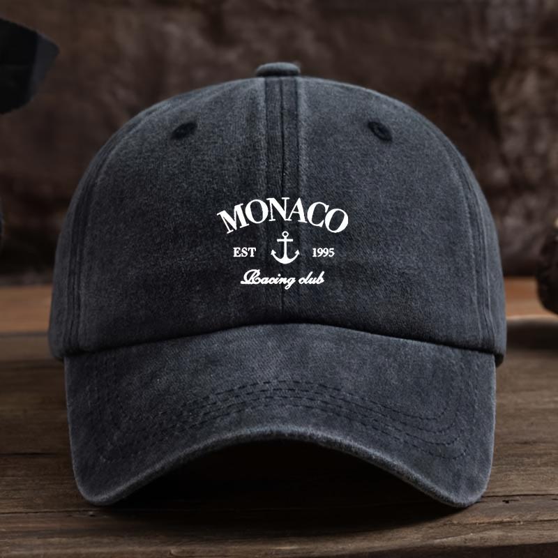 Mens Monaco Retro Baseball Cap with Monaco Print Adjustable Snapback Machine Washable Polyester Hat Suitable for Casual