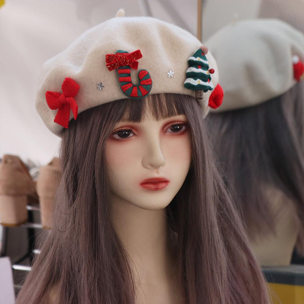 Sweet Christmas Beret Hat Red Green Xmas Painter Hat Fashion Christmas Beret Cap  Girls