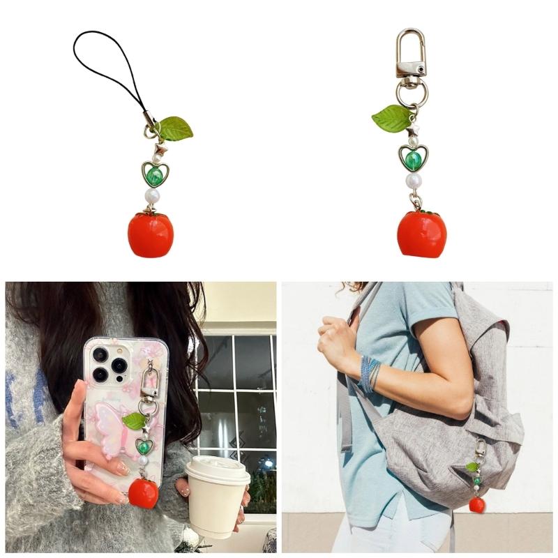 Unique Handmade Tomato Keychain Charm Pendant with Leaf Detail Portable Accessory for Girls Bag Decoration Daily Use