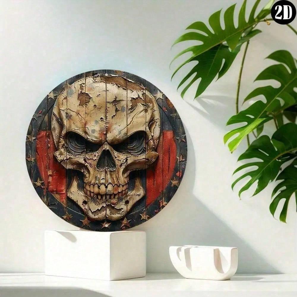 Vintage Retro Metal Tin Sign 8x8 Inch Round Skeleton Man Wall Decor Home Garage Bar Art