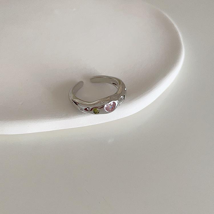 S925 Sterling Silver Pink Zircon Open Ring for Women – High-End, Light Luxury, Stackable Versatile Design for Index Finger.
