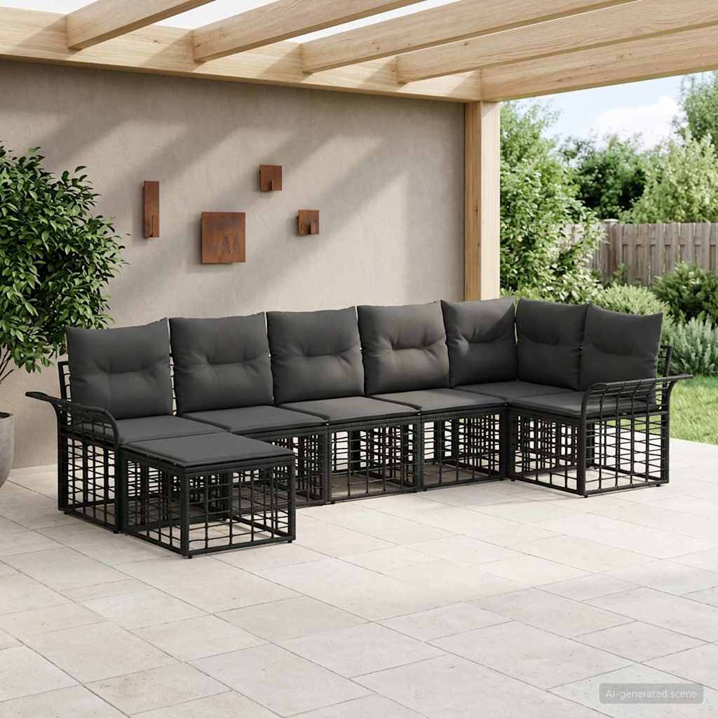 Outdoor Sofa Set 7 Pcs Black and Dark Grey Polyester